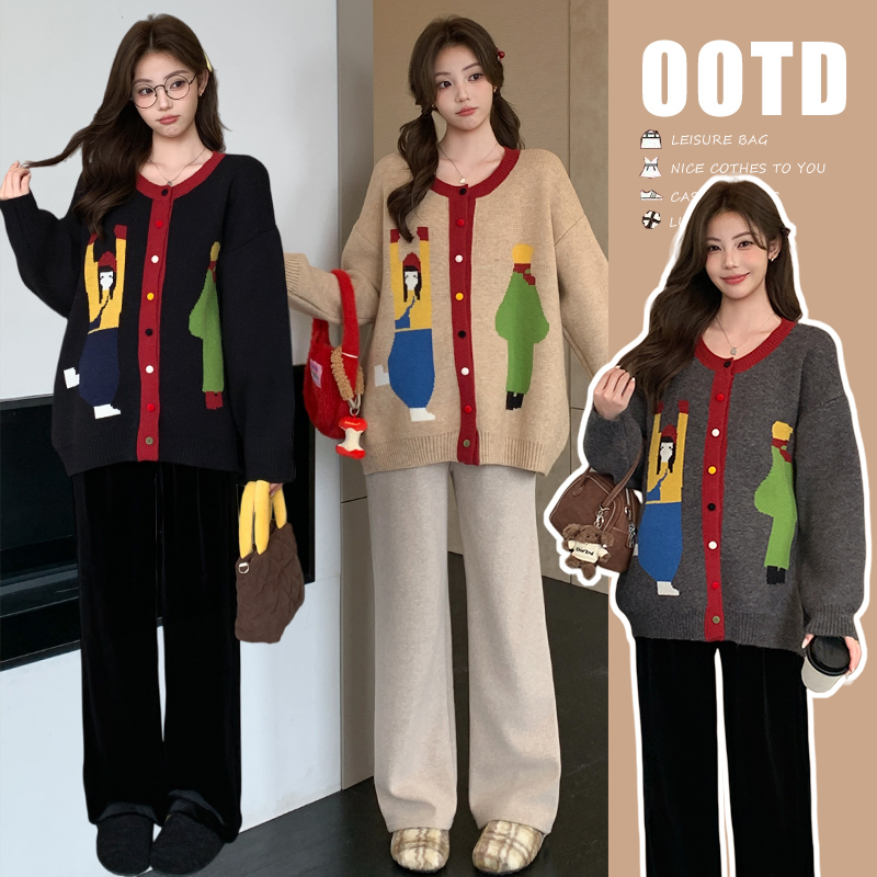 2025秋冬新款孕妇韩版开衫毛衣软糯慵懒可爱风宽松毛衣