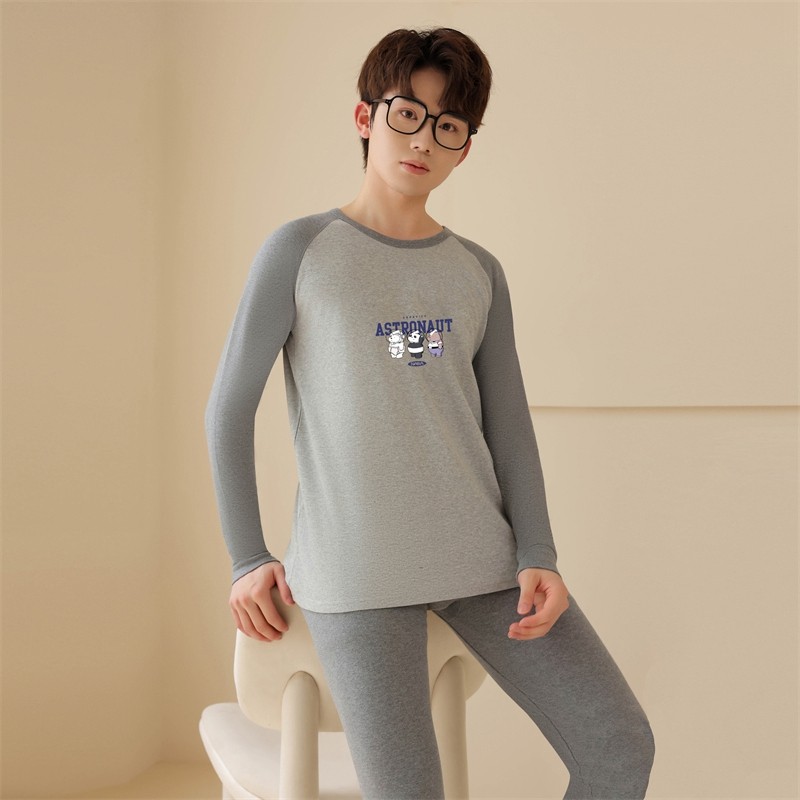 男士保暖内衣套装秋冬加绒加厚秋衣秋裤青少年学生防寒圆领打底衫