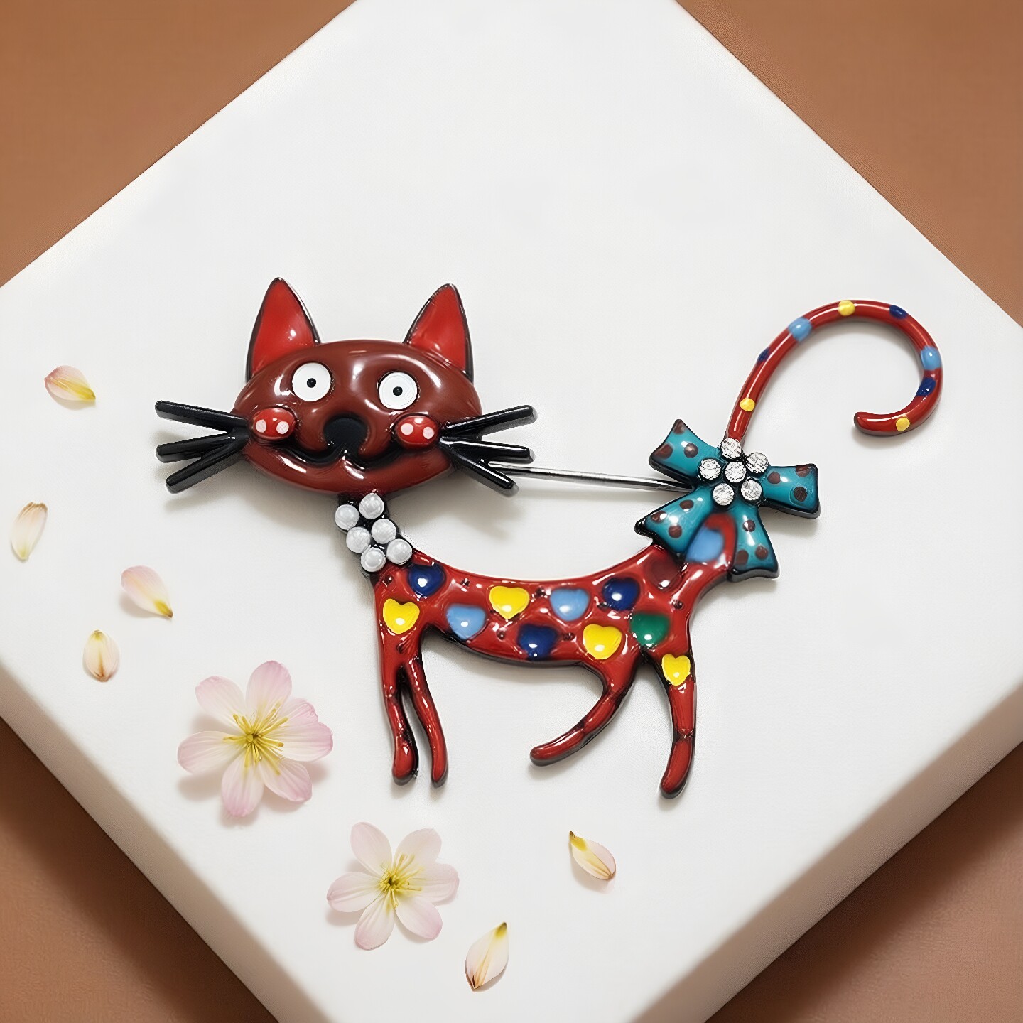 卡通可爱猫咪珐琅别针红色猫咪胸针彩色胸花衣服点缀饰品别针配饰