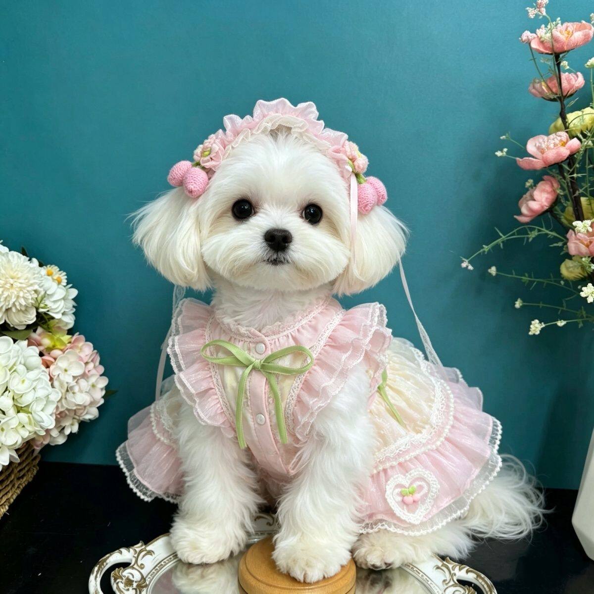宠物猫咪狗狗衣服原创马尔济斯泰迪可爱俏皮粉色公主裙洛丽塔