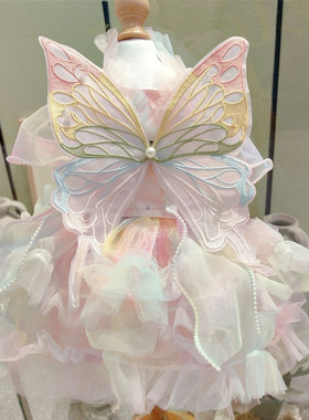狗狗衣服夏季透气彩虹仙子幻彩粉蝴蝶翅膀春夏猫咪狗狗仙气裙