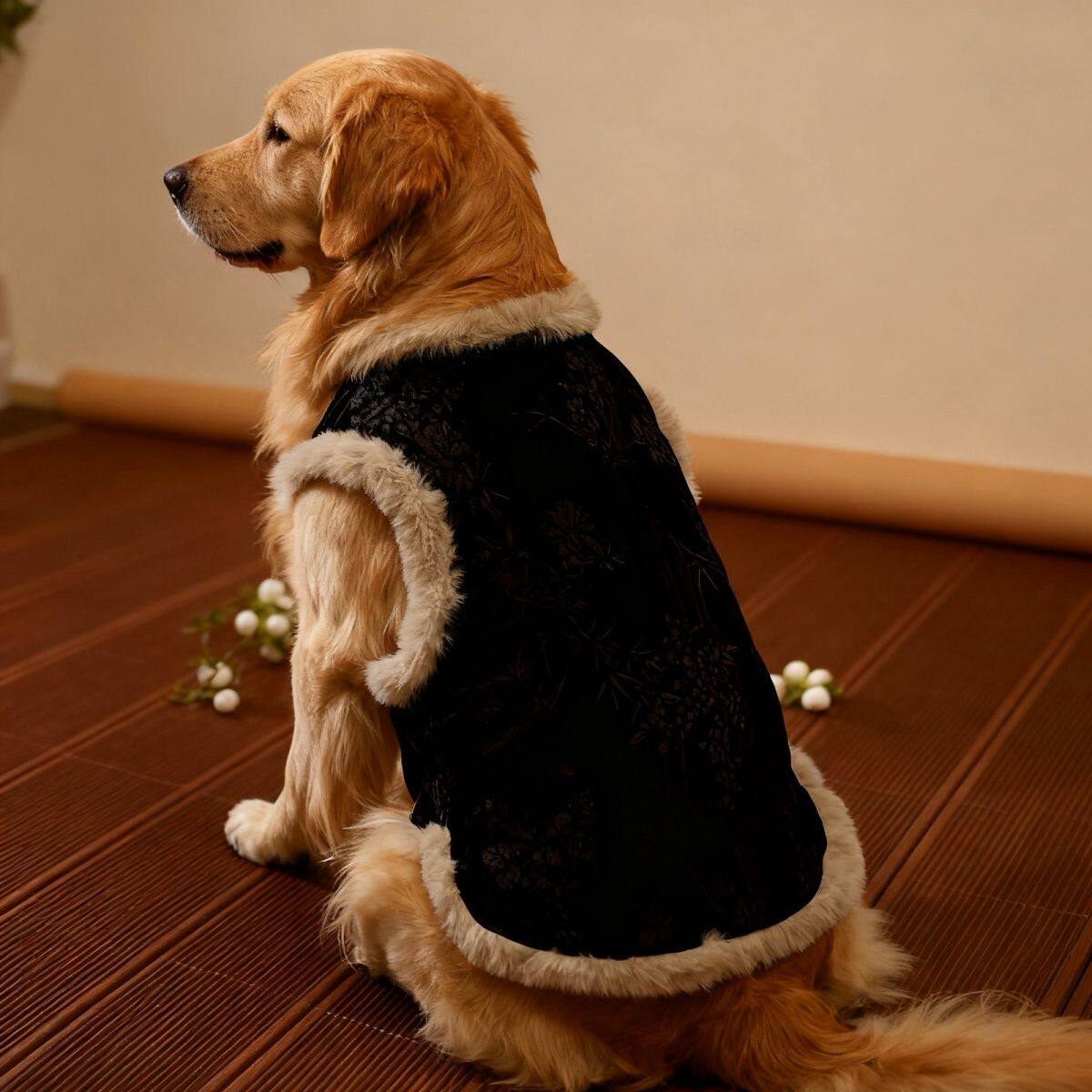 新中式马甲国风唐装复古黑色唐装中大型宠物柴犬边牧金毛拜年服