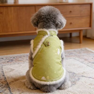 新中式唐装宠物衣服猫咪马尔济斯约克夏冬装奔月马甲小狗秋冬装