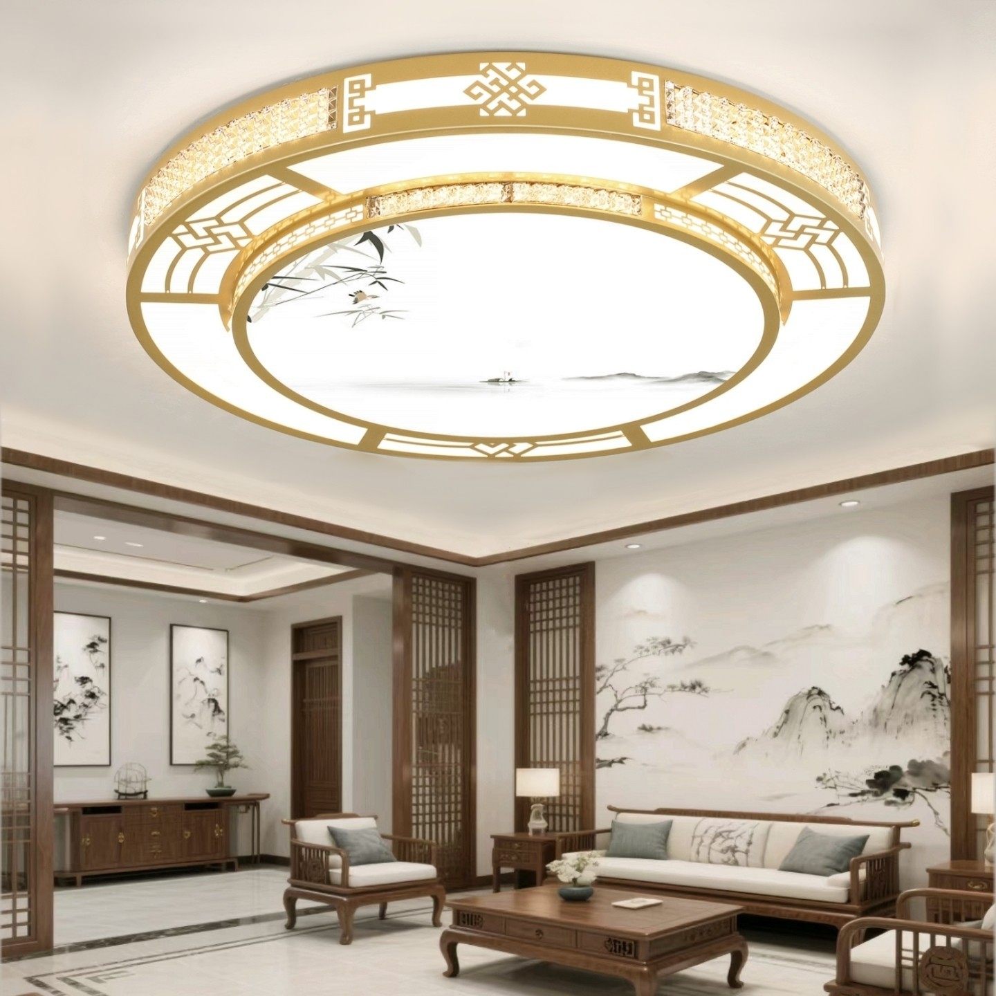 客厅大主灯2026新款别墅中国风新中式酒店大厅灯LED吸顶灯具大全