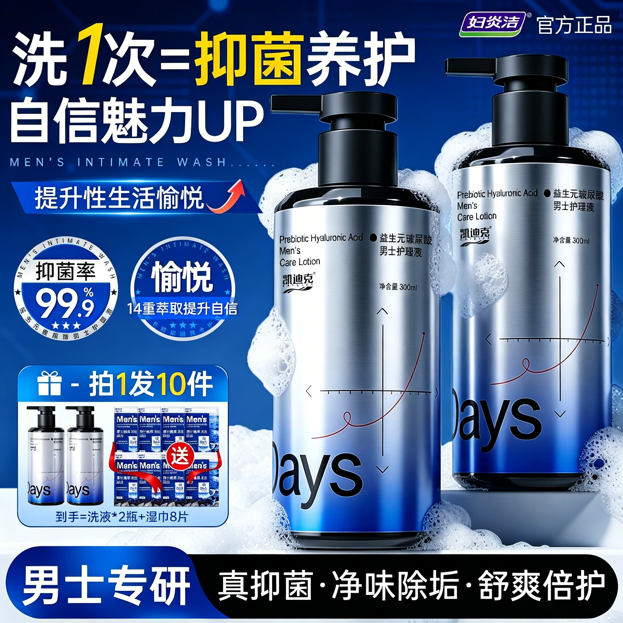 妇炎洁益生菌男士私处清洗液抑菌私密护理液日常沐浴露洗护液清洁