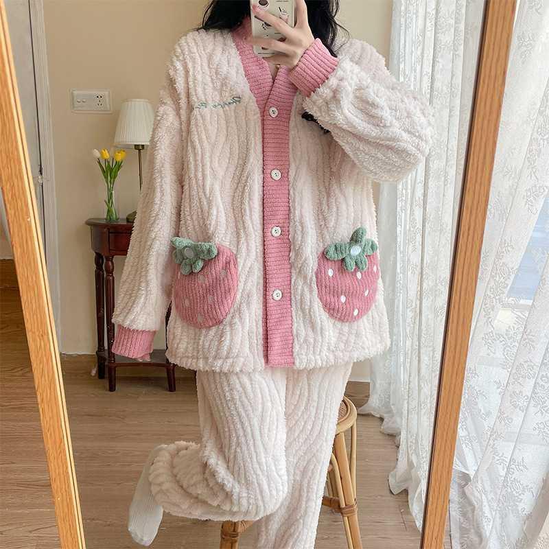 秋冬季法兰绒孕妇睡衣加厚珊瑚绒月子服哺乳家居服女套装孕妇冬季