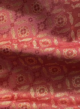 【半米价】大红色鱼纹织金缎面高品质色织提花服装手工DIY面料