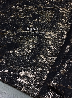 黑色洒金烫金油画风双面闪光提花面料服装设计时装布料居家布艺di