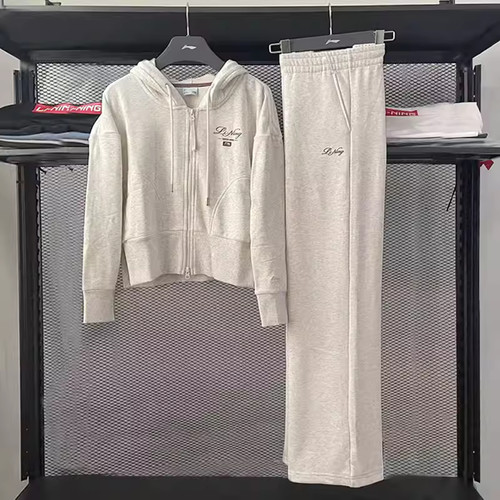 李宁2026春季新款女子宽松连帽外套运动长裤套装 AWDW276 AKLW180