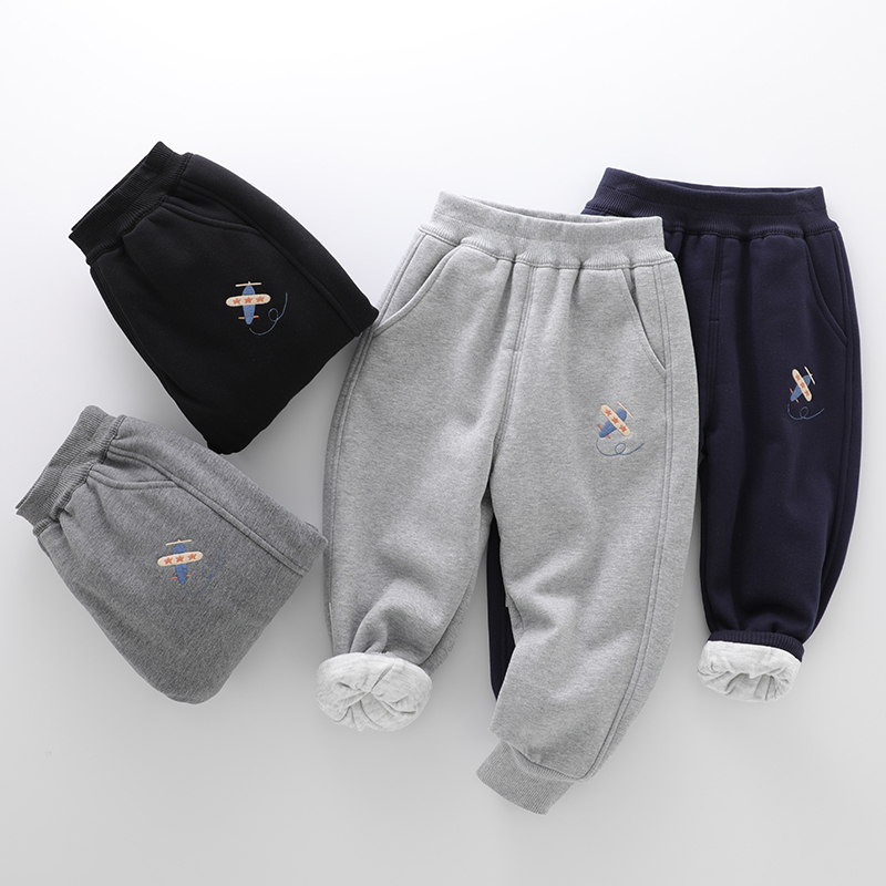 男童双层裤子儿童装加厚运动裤卡通飞机卫裤宝宝秋冬款纯棉束脚裤