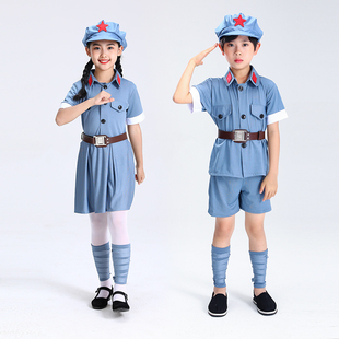 六一儿童红军演出服军装幼儿小学生舞蹈连衣裙女童闪闪红星合唱服