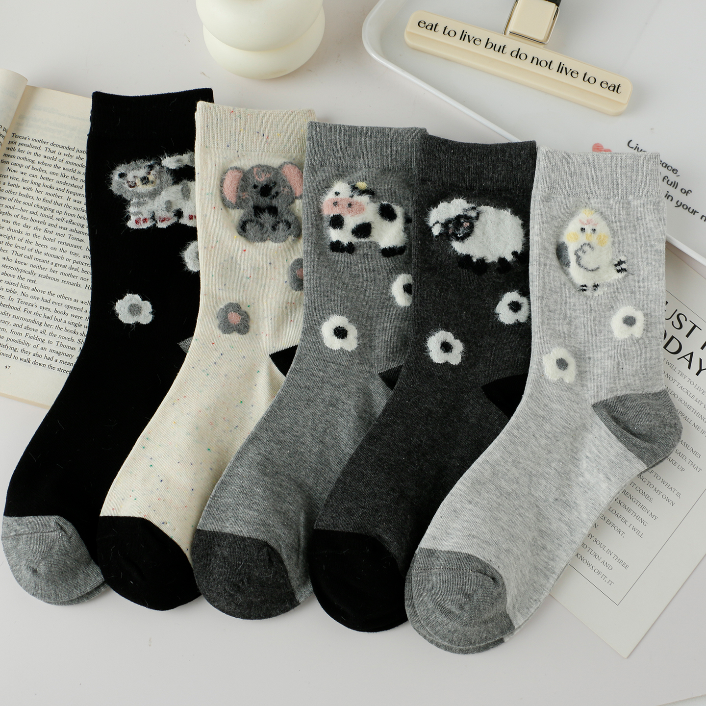 5双装灰色秋冬袜子女新款中筒袜