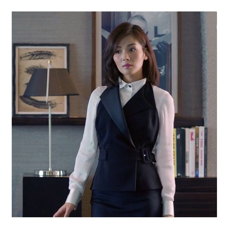 时尚刘涛同款女马甲职业套装修身新款露背大码马夹两件套工作服