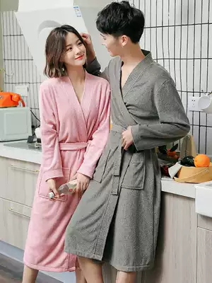 Pajamas Women's Spring and Autumn long version of hotel towels thin bathrobe couples nightgown than cotton absorbent quick-drying men's bathrobe