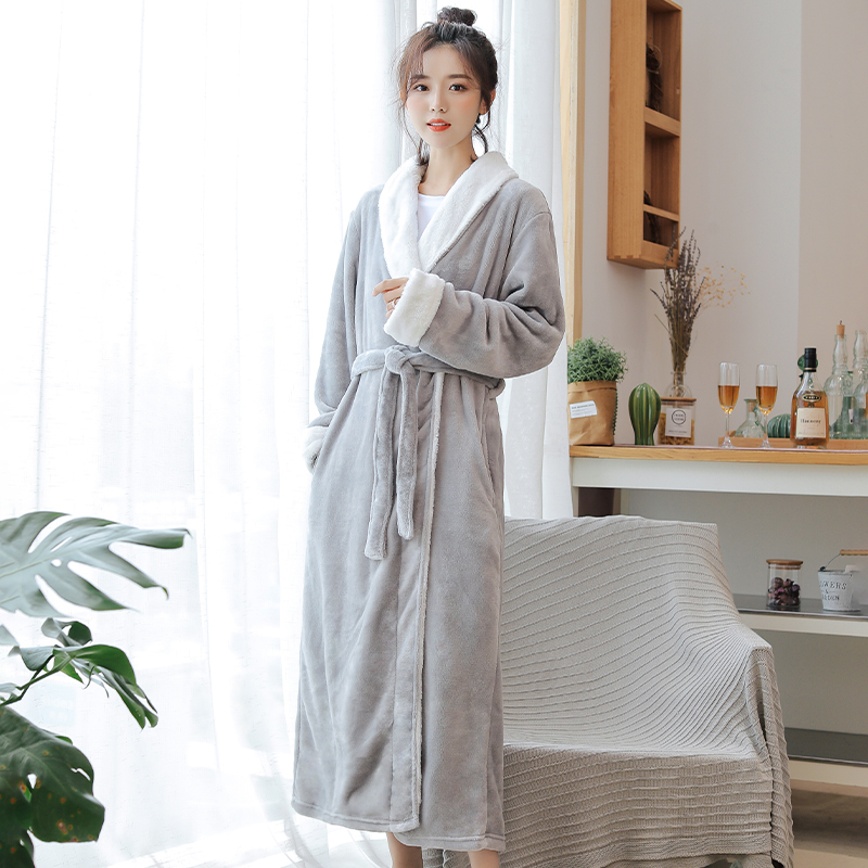 少女法兰绒睡衣女长款珊瑚绒加绒加厚保暖秋冬季甜美韩版可爱睡袍