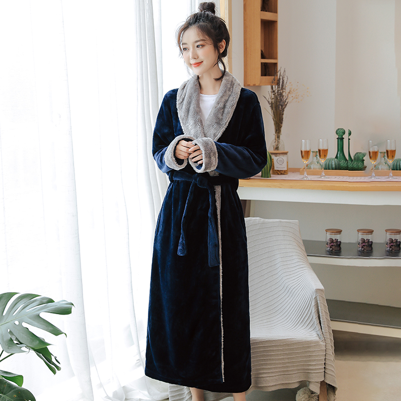奢华珊瑚绒睡袍女冬款加厚睡衣长款法兰绒浴袍女浴衣家居服秋冬季