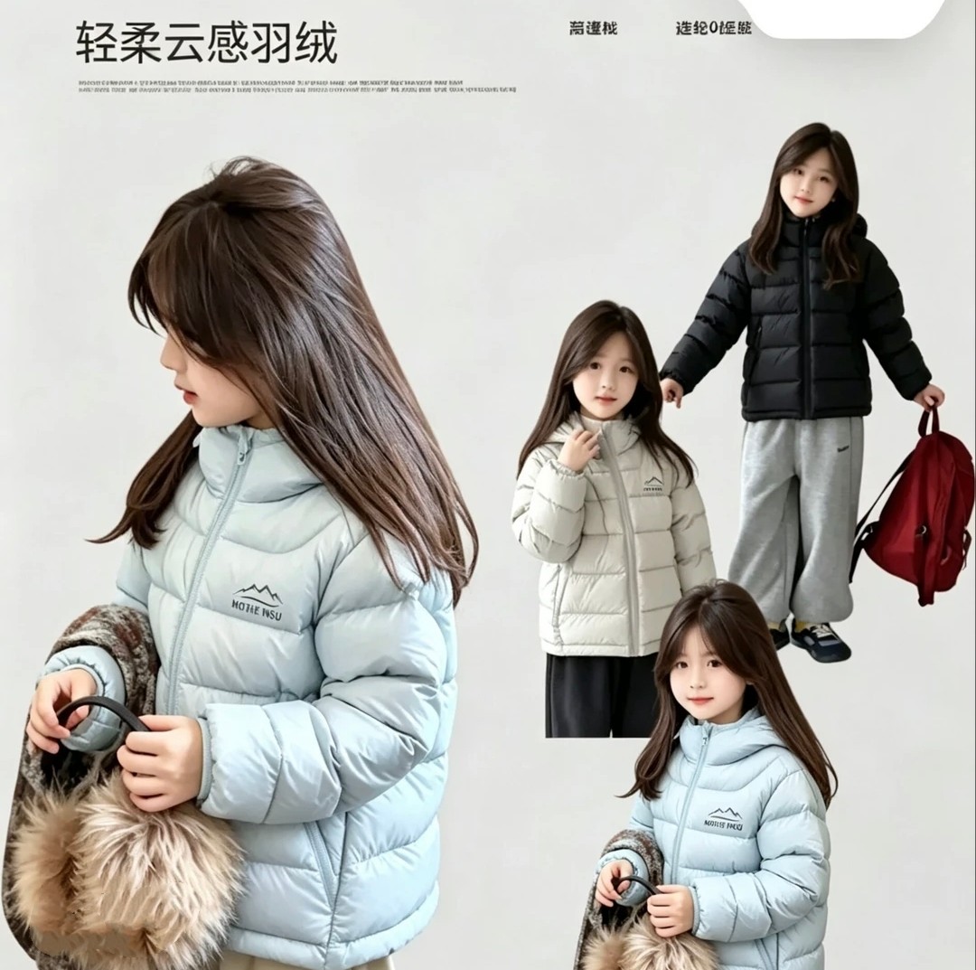 2026新款儿童羽绒服轻薄短款排骨连帽外套秋冬男女童保暖保暖外套
