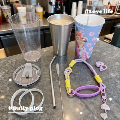 适配瑞幸PP杯改造疯狂动物城联名杯亚克力外壳杯盖304不锈钢杯子