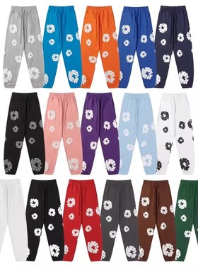 高版本DENIM TEARS木棉花发泡迷彩印花美式卫裤运动休闲长裤男女