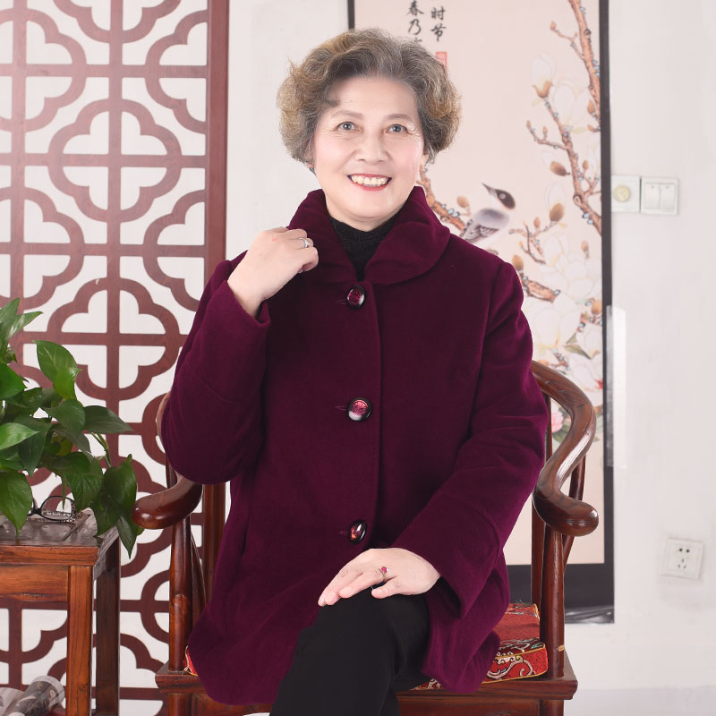 中老年女春秋外套高档女2020新款秋老年加肥加大纯羊毛妈妈奶奶装