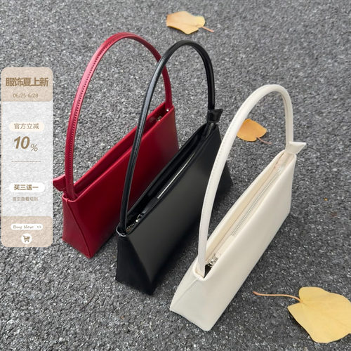 box皮酒红色腋下包女单肩法棍包