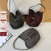 麂皮大容量水桶包女高级感hobo腋下包2026秋冬新款 百搭通勤托特包