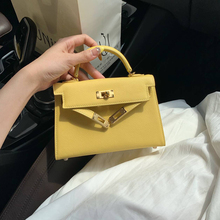 小鸡黄真皮二代凯莉包女迷你百搭手提包2025新款高级感单肩斜挎包