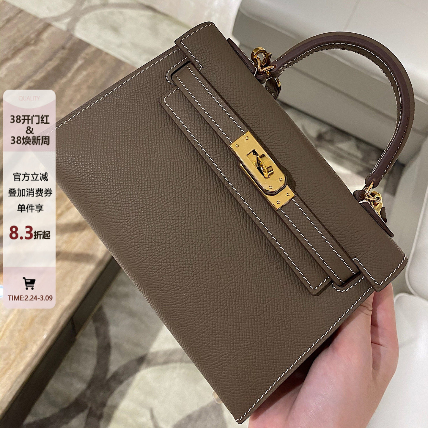 哈妞家二代小方包大象灰高级感真皮女士包包mini手提质感斜挎包春