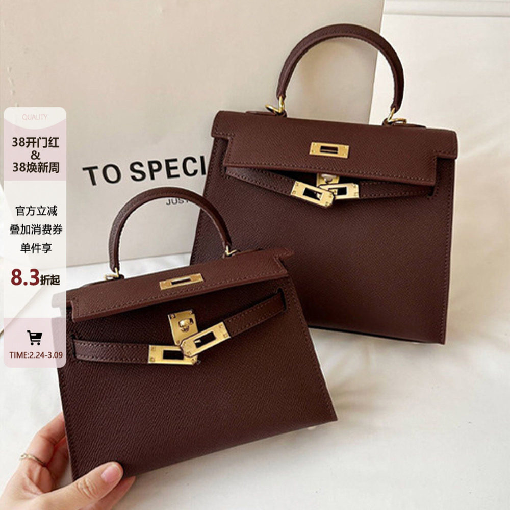 真皮百搭迷你二代小方包包女高级感马鞍红色手提包牛皮单肩斜挎包