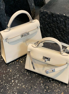 2025新款白色真皮mini二代凯莉包包女高级感百搭手提单肩斜挎小包