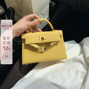 小鸡黄真皮二代小方包女迷你百搭手提包2026春夏高级感单肩斜挎包