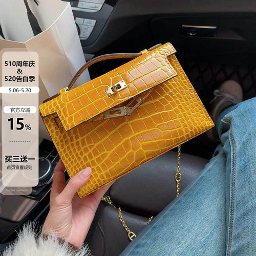 鳄鱼纹包包真皮一代小方包女