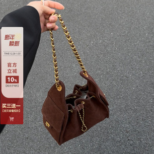 小香风枕头包麂皮hobo腋下包女高级感嬉皮包秋冬新款 菱格链条包包