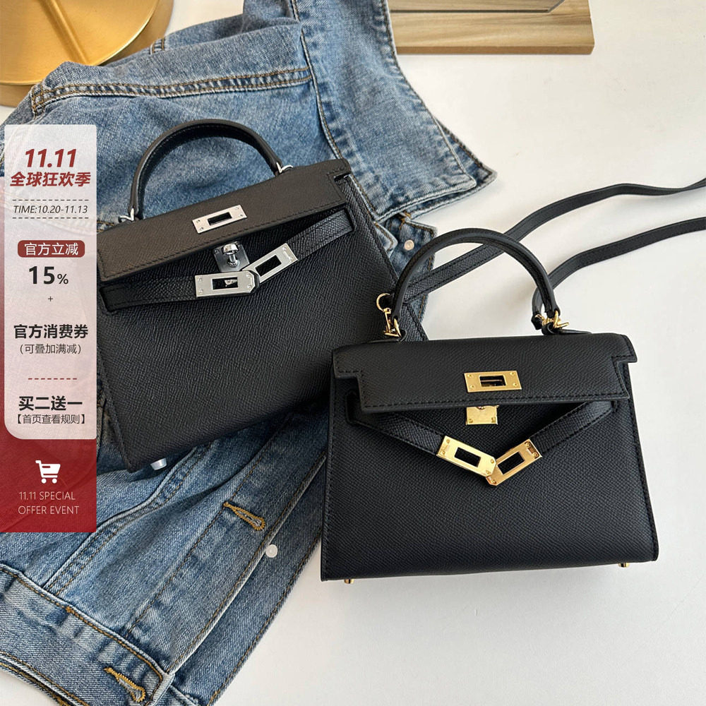 真皮牛皮mini二代小方包女高级感2026秋冬百搭黑色手提单肩斜挎包
