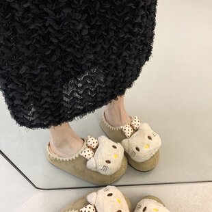 可爱美拉德气质凯蒂猫勃肯鞋 女春秋外穿厚底增高防滑舒适包头拖鞋