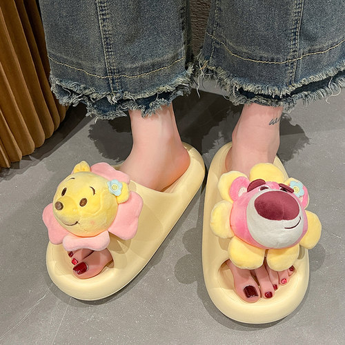 乖甜可爱噗噗维尼熊凉拖鞋女夏季外穿奶呼呼减龄卡通厚底防滑拖鞋