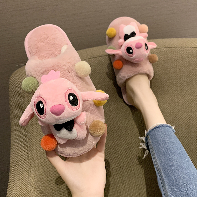 小可爱情侣款毛绒绒拖鞋女学生卡哇伊室内棉拖鞋家居卡通厚底毛拖