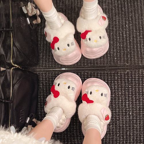 少女心可爱凯蒂棉鞋女秋冬季外穿厚底增高防滑轻便舒适加绒包跟鞋