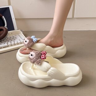 少女心元气可爱减龄雪莉玫夹板拖鞋女秋冬季外穿软厚底防滑人字拖