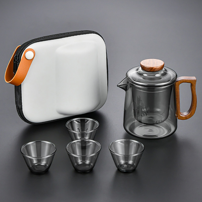 旅行茶具户外可携式旅行包套装一人泡茶功夫茶壶旅游露营玻璃快客