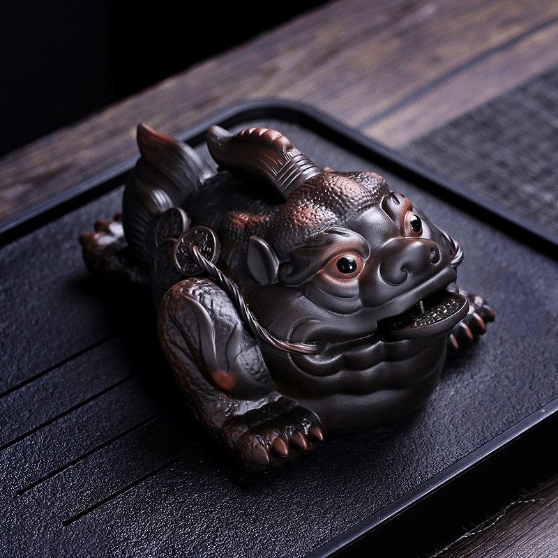 紫陶金蟾茶宠招财摆件精品可养茶桌茶台茶盘小装饰品高档三足蟾蜍