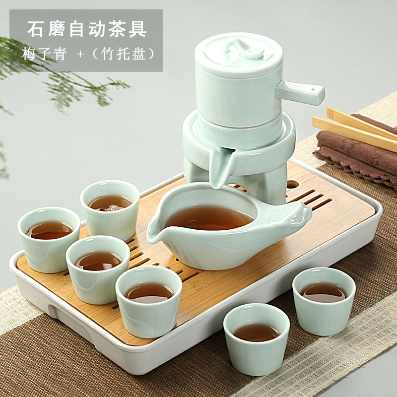 正揚 復古自動茶具套家用裝陶瓷整套時來運轉石磨懶人泡茶器防燙