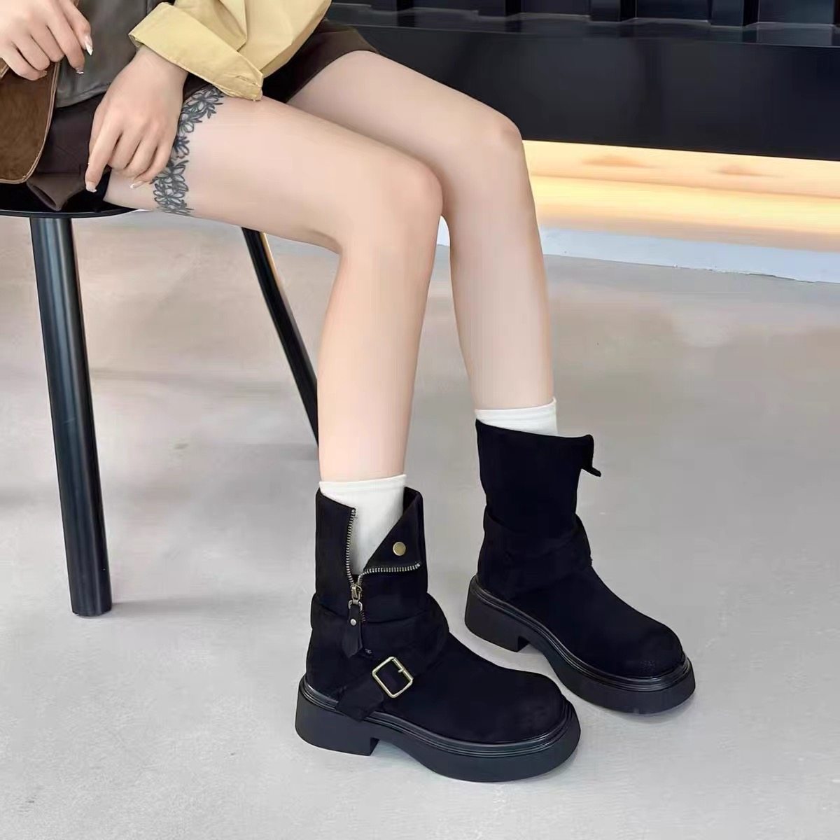 时尚潮流女靴2025新款圆头真皮厚底马丁靴短靴韩系小裸靴女款靴子