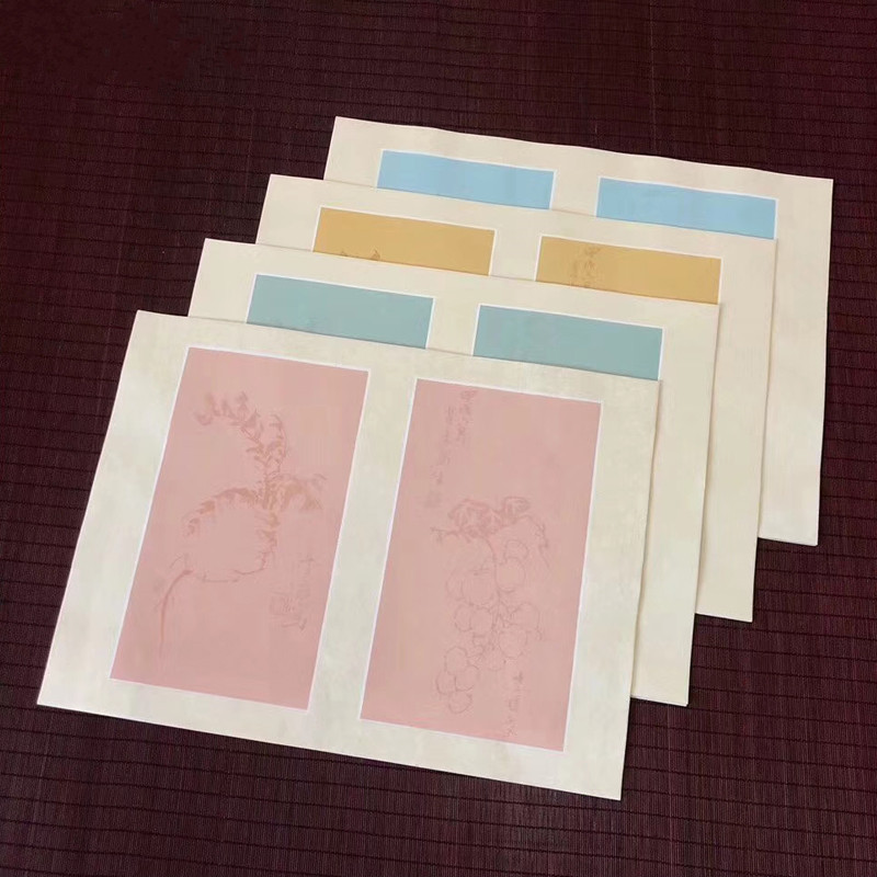 泾县兴文斋34*46cm蜡染清风散页粉红宣纸好看信笺印花小品书法纸