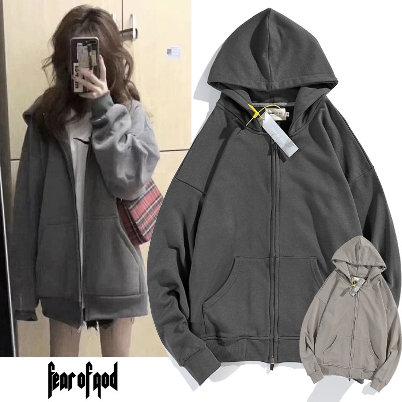 가을 겨울 리치 플레인 컬러 FOG 하이 스트리트 트렌디 브랜드 후드 가디건 에센셜 남성과 여성을 위한 루즈한 어깨 스웨트 셔츠