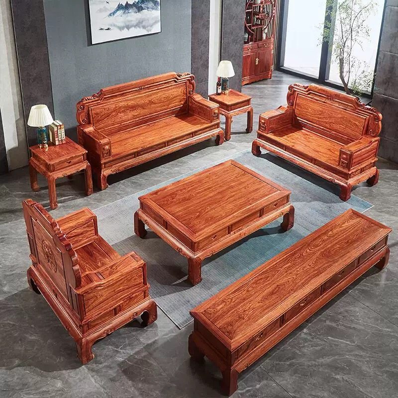 刺猬紫檀红木沙发中式花梨木客厅茶几实木沙发组合大户型古典家具