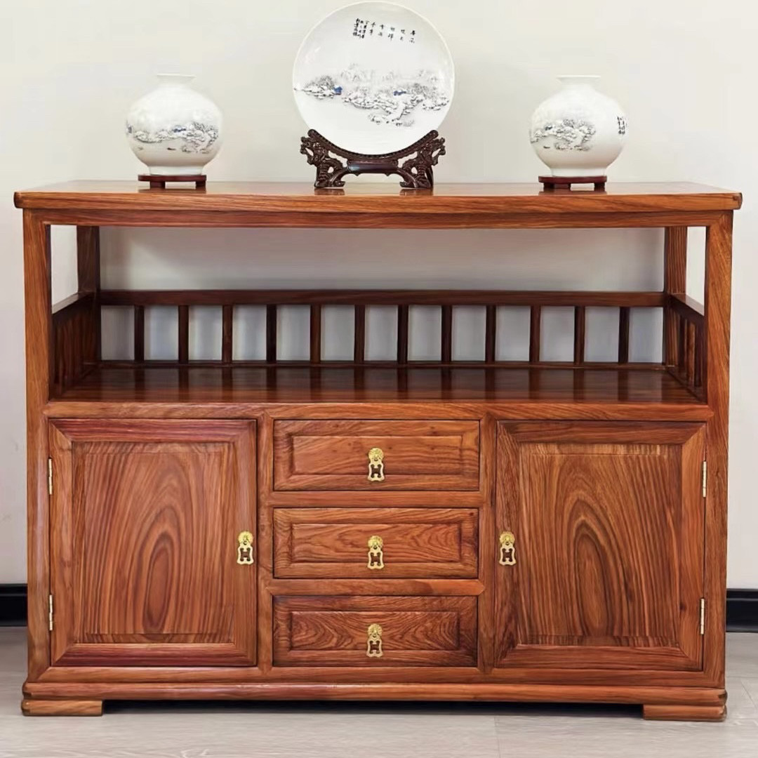 红木餐边柜刺猬紫檀玄关柜花梨木微波炉柜中式实木墙边碗柜储物柜