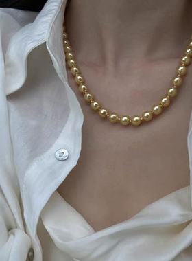 8-9mm金色元宝扣项链赠手链耳钉TZB609