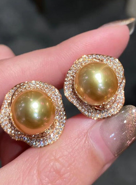 14-15mm金色三生三世山茶花珍珠耳钉ESB411