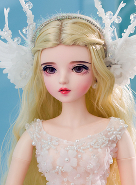 3分纯手工款白色礼服精灵仙子bjdsd改妆洋娃娃送女孩儿童玩具礼物